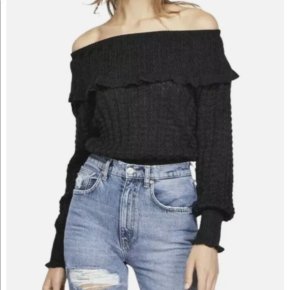Free People Black Knit Off The Shoulder Sweater Size XS - Picture 1 of 9